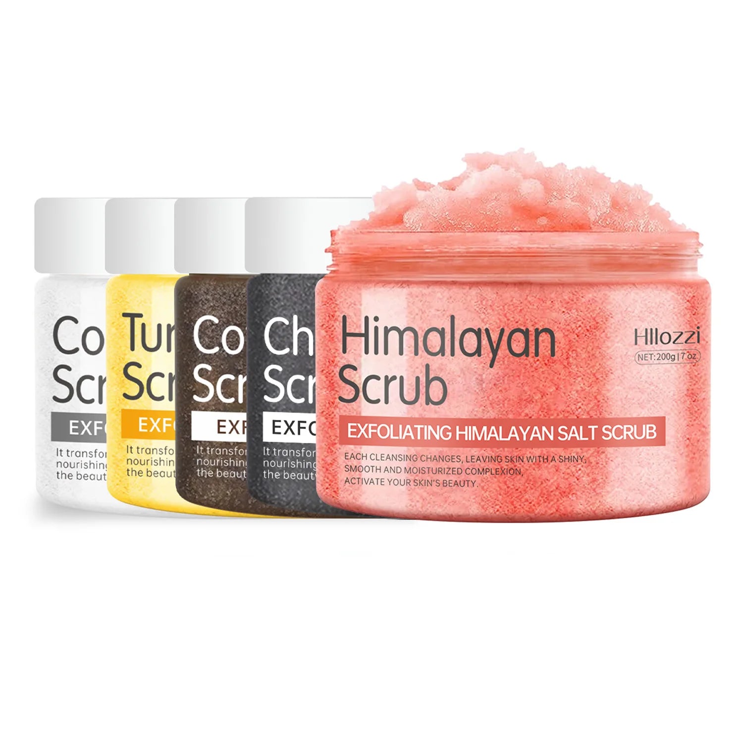 200g/7oz Himalayan salt, coffee, coconut, turmeric, bamboo charcoal scrub, cleansing, whitening, exfoliation. Use in the bath