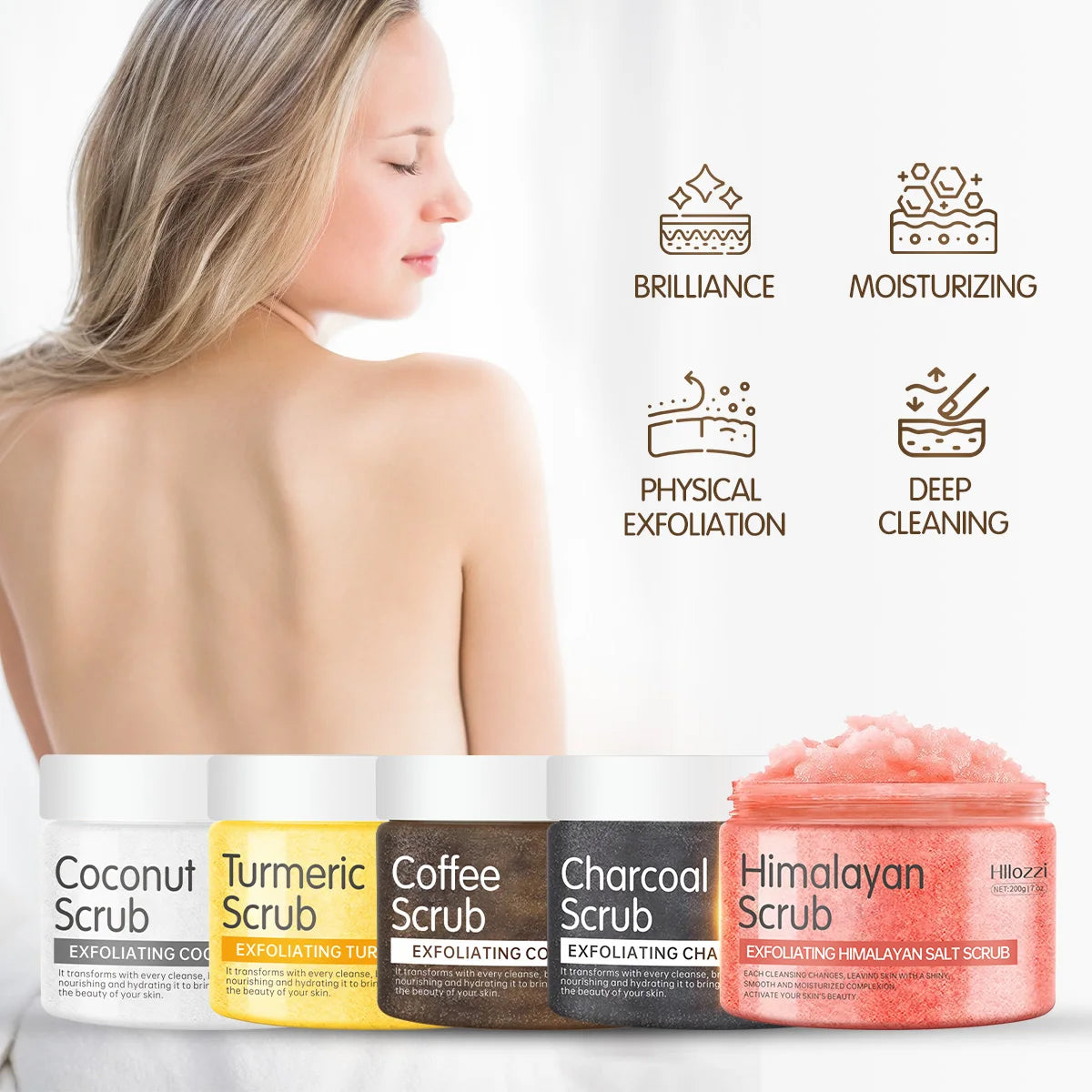 200g/7oz Himalayan salt, coffee, coconut, turmeric, bamboo charcoal scrub, cleansing, whitening, exfoliation. Use in the bath